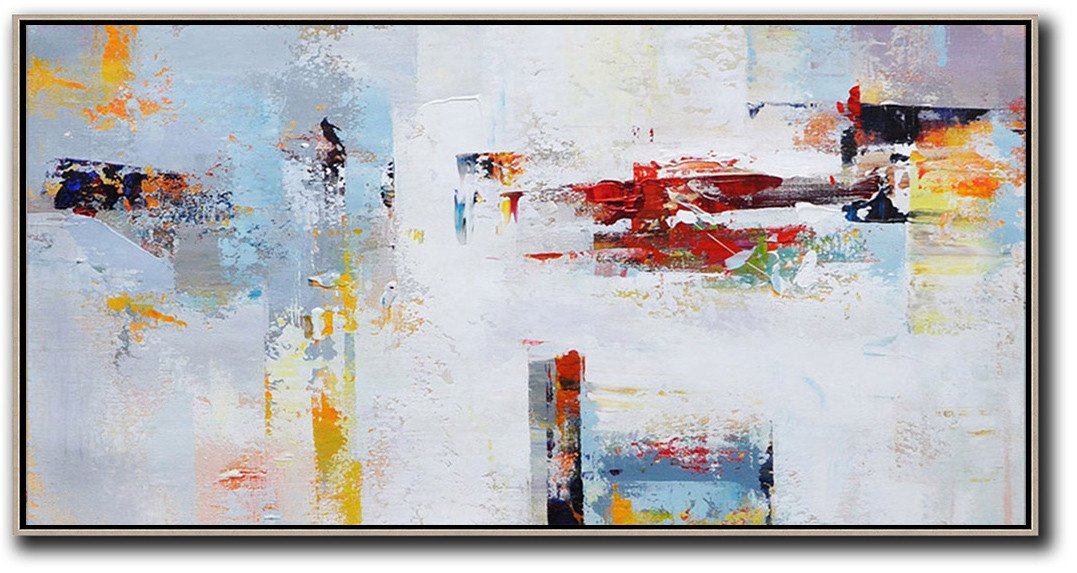 Horizontal Palette Knife Contemporary Art Panoramic Canvas Painting, hand painted wall art - Sell Paintings Extra Large